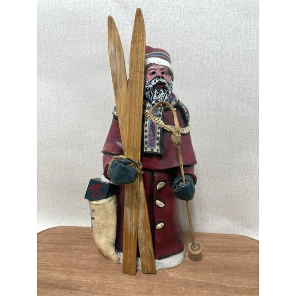 11 Large NORDIC Santa Claus Collectible Figurine with Skis Unmarked Odd - Picture 4 of 11